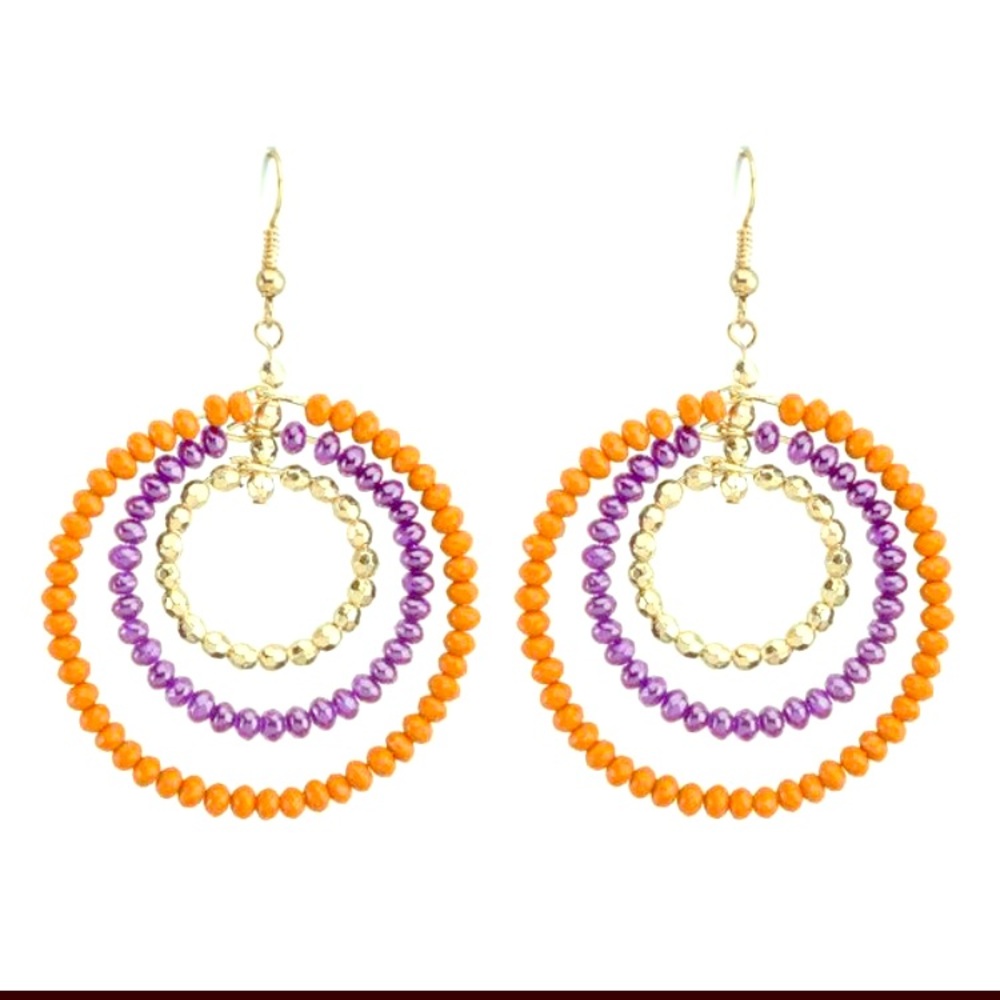 Triple Hoop Earrings (orange/purple)